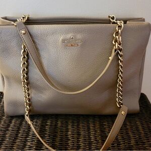 Kate Spade Elegant Leather Chain Link Handbag Gold Taupe